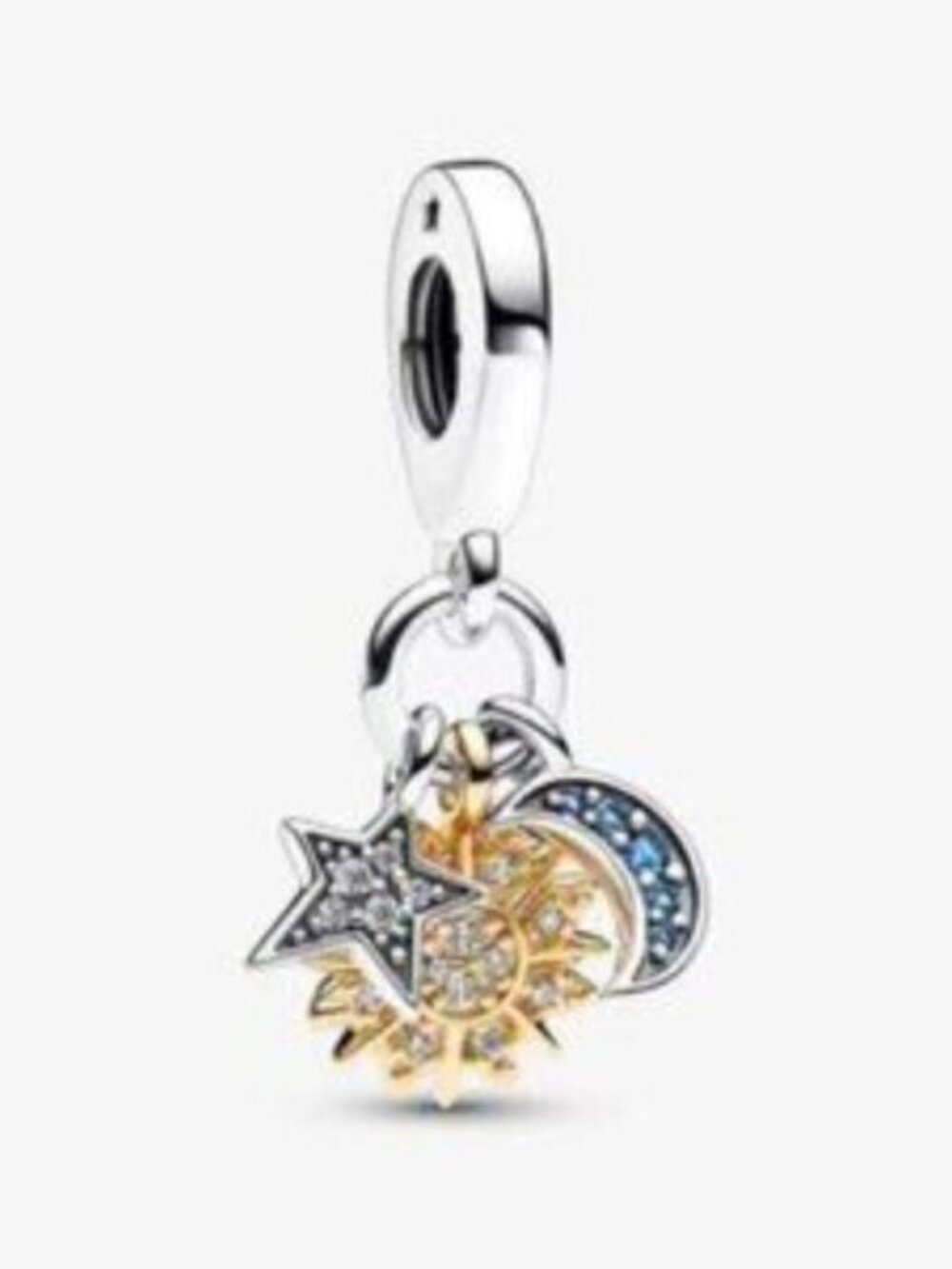 Pandora Sun Moon Star Dangle Charm in Gold, Silver, Blue